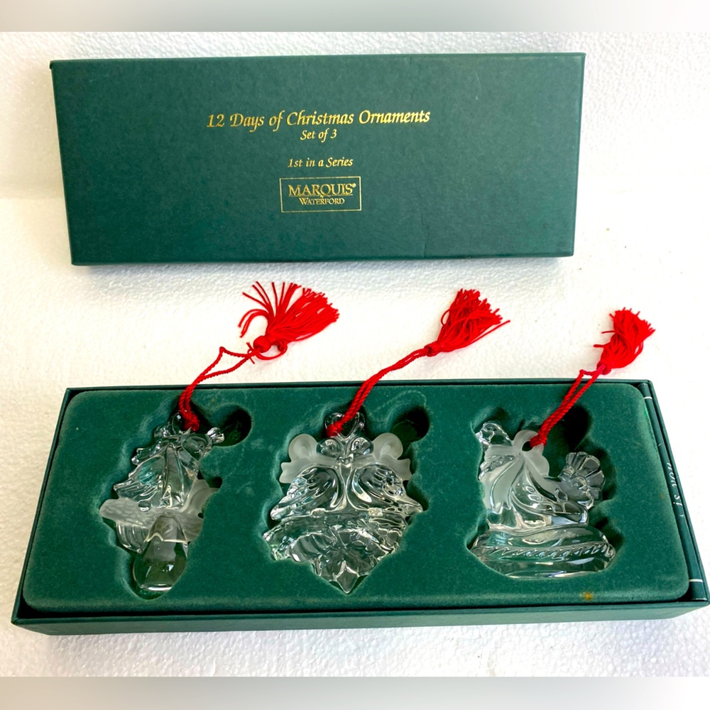 Marquis Waterford Crystal 12 Days of Christmas Ornaments 1st in Series Set of 3